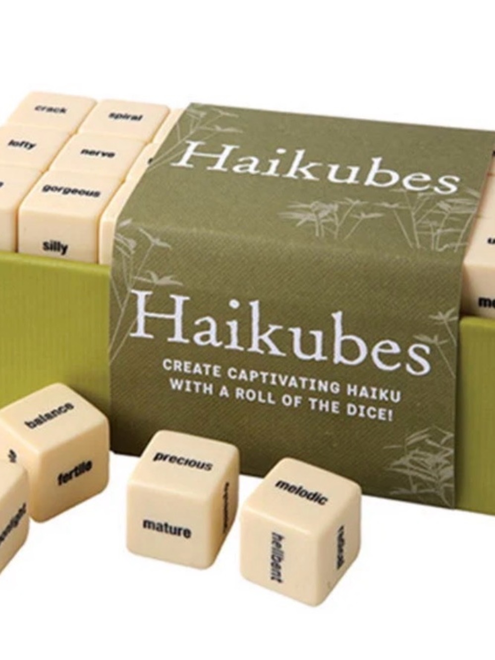 Haiku Haikubes Game - Olive Green Box with Cream Dice